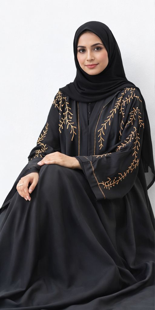 🌸 Nida Fabric Abaya – Elegant DMC Embroidery
